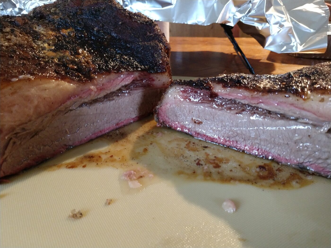 Slicing fresh brisket